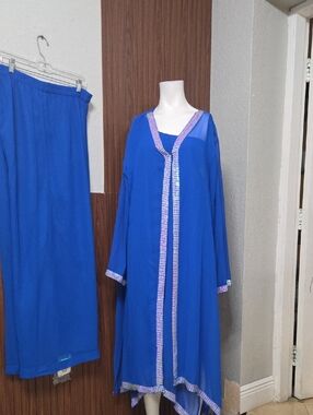 Elegant Ashro 3 Piece Pant Set Large Sequin Trim Church Outfit